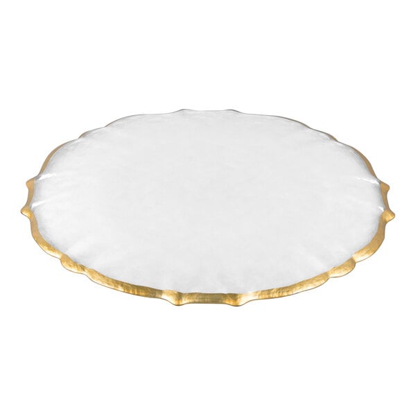 Charge It by Jay 13" Scalloped Clear Ice Queen with Gold Rim Glass Charger Plate - 12/Pack