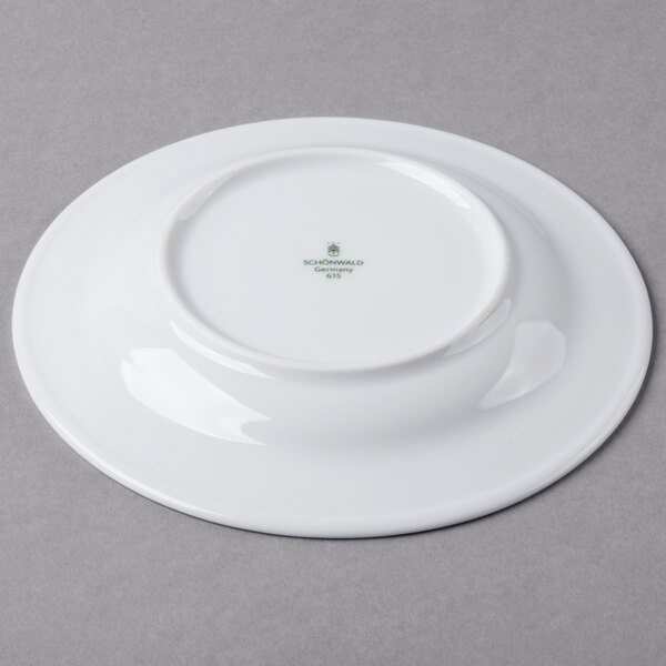 A Schonwald porcelain saucer with a green leaf on it.
