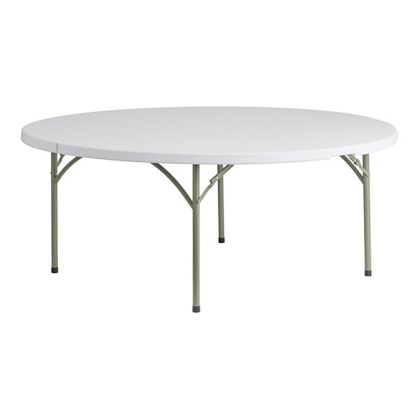 Lancaster Table & Seating 72" Round Heavy-Duty Granite White Plastic Folding Table with Sage Gray Legs