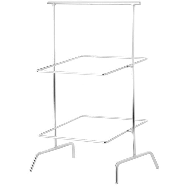 A Clipper Mill chrome plated iron 2-tier basket stand.