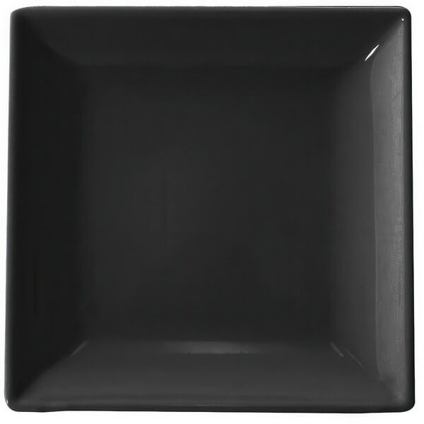 A black square melamine plate with a white border.