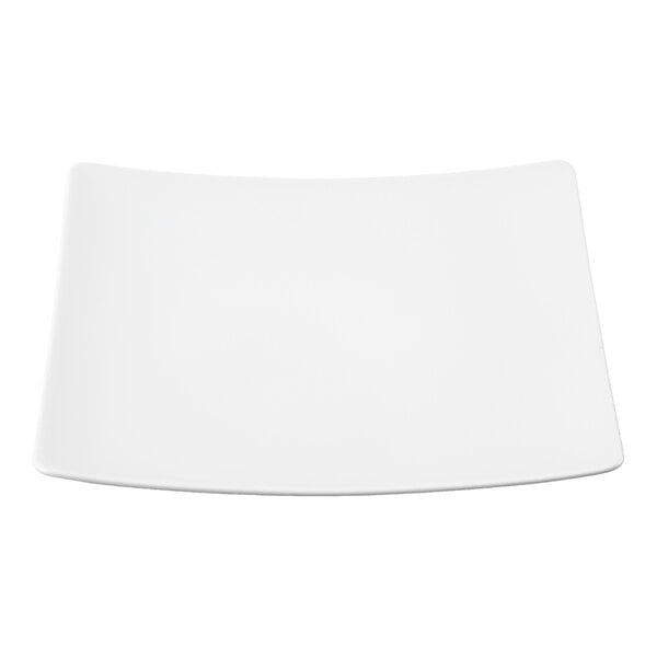 A white, square-shaped porcelain plate with slightly curved edges.