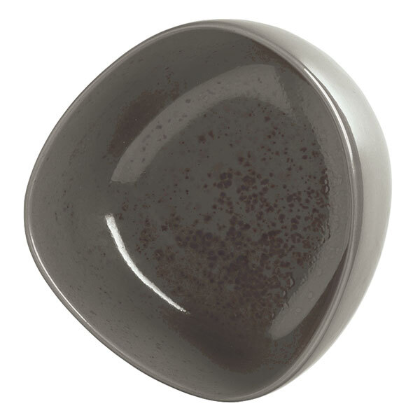 A dark gray Schonwald porcelain bowl with a speckled surface.