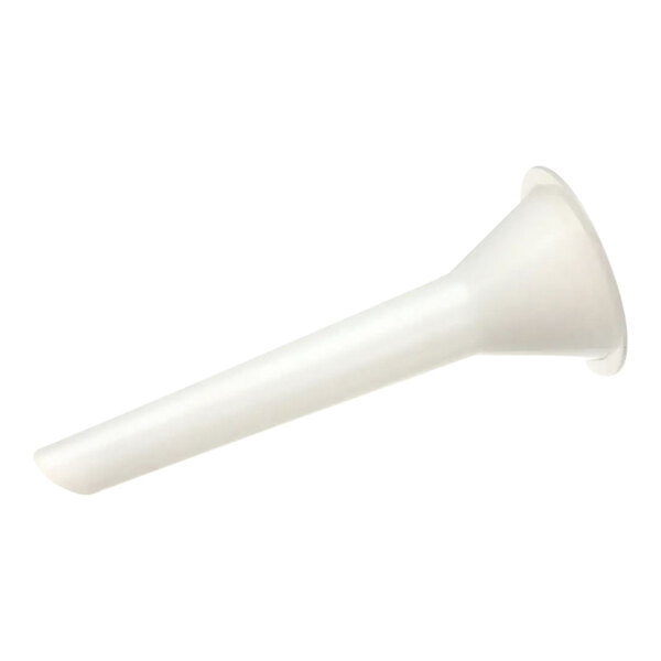 A white aluminum stuffing tube for a Globe meat grinder on a white background.