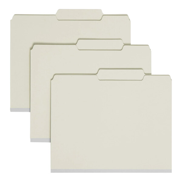 Three Smead SafeSHIELD file folders with tabs and 2 fasteners.