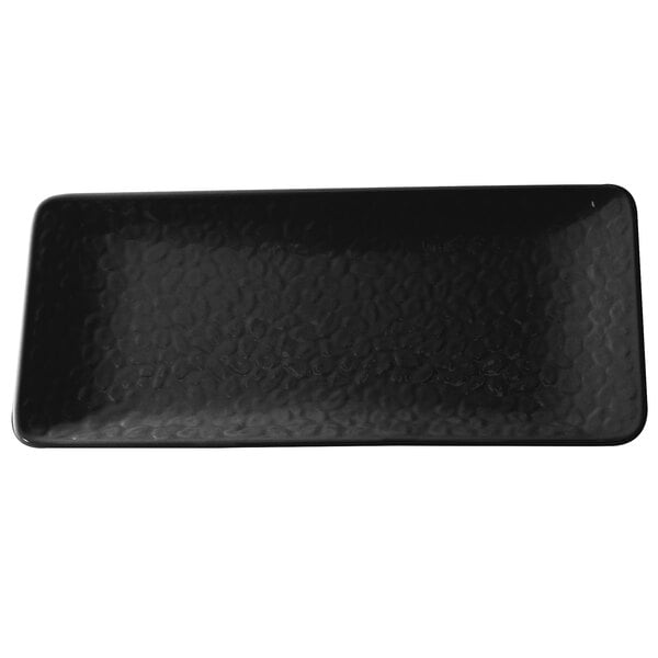 A black rectangular Thunder Group melamine plate with a textured surface and a black border.