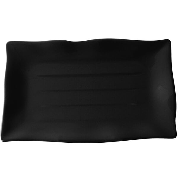 A black rectangular Thunder Group melamine plate.