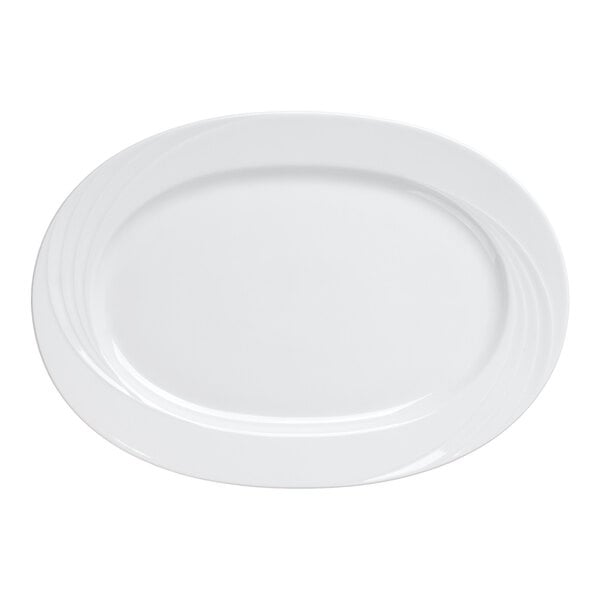 Schonwald Donna 13 1/4" x 10 5/8" Oval Continental White Porcelain Platter - 6/Case