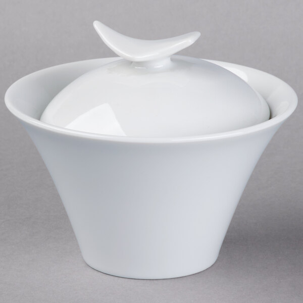 A Schonwald white porcelain sugar bowl with a lid.