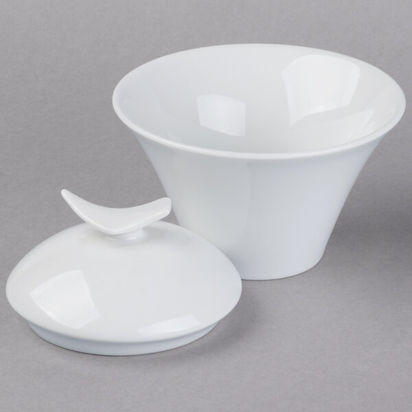 A Schonwald white porcelain sugar bowl with a lid.