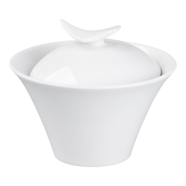 Schonwald Fine Dining 4 3/8" Continental White Porcelain Sugar Bowl with Lid - 6/Case