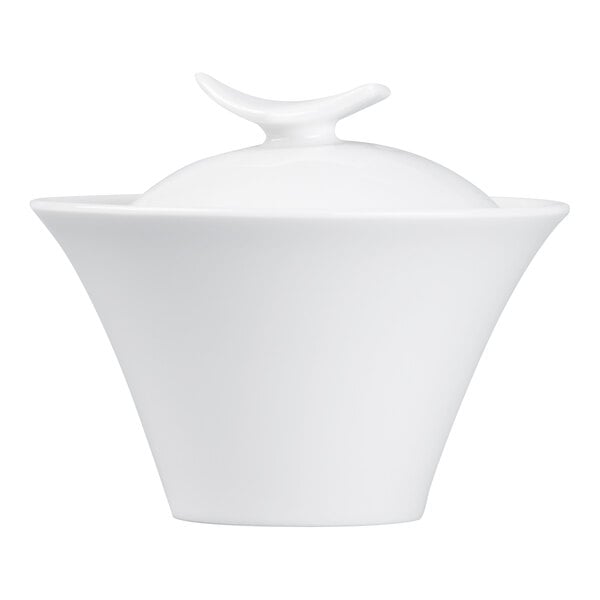 Schonwald Fine Dining 4 3/8" Continental White Porcelain Sugar Bowl with Lid - 6/Case