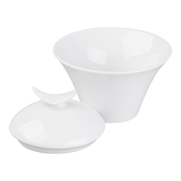 Schonwald Fine Dining 4 3/8" Continental White Porcelain Sugar Bowl with Lid - 6/Case