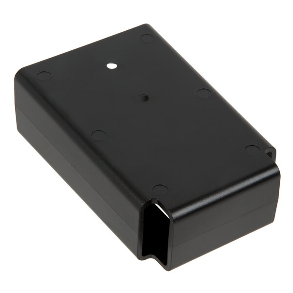 A black rectangular plastic wall-mount bracket with holes.