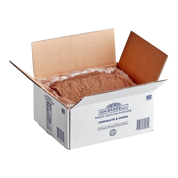 A white box of Ghirardelli Sweet Ground Chocolate & Cocoa Powder.