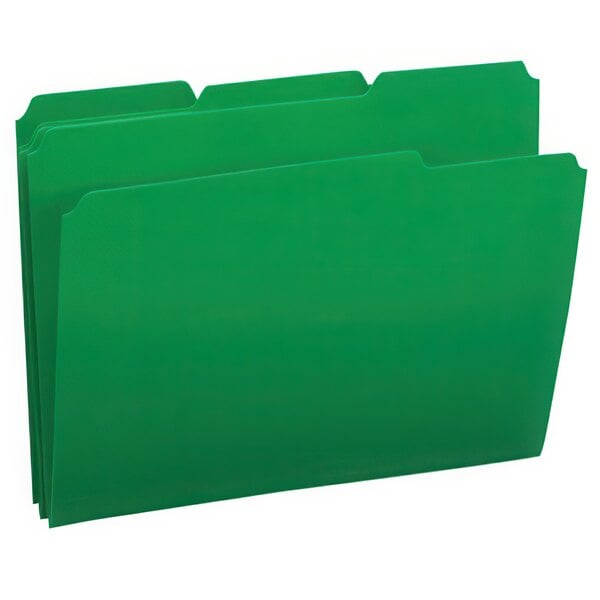 A Smead green waterproof poly file folder with tabs.