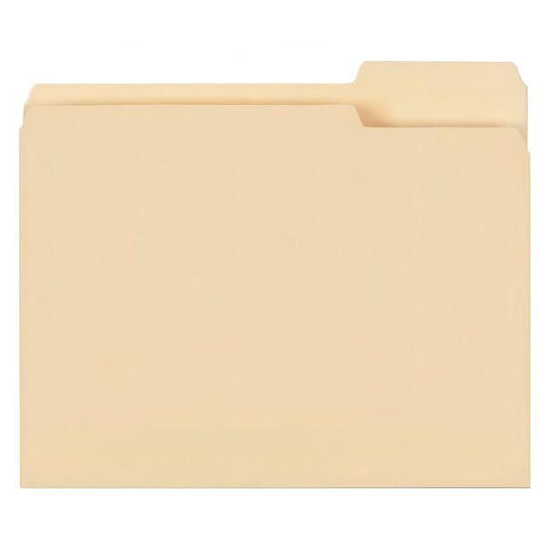 A close up of a Smead manila file folder with a 1/3 cut right tab.