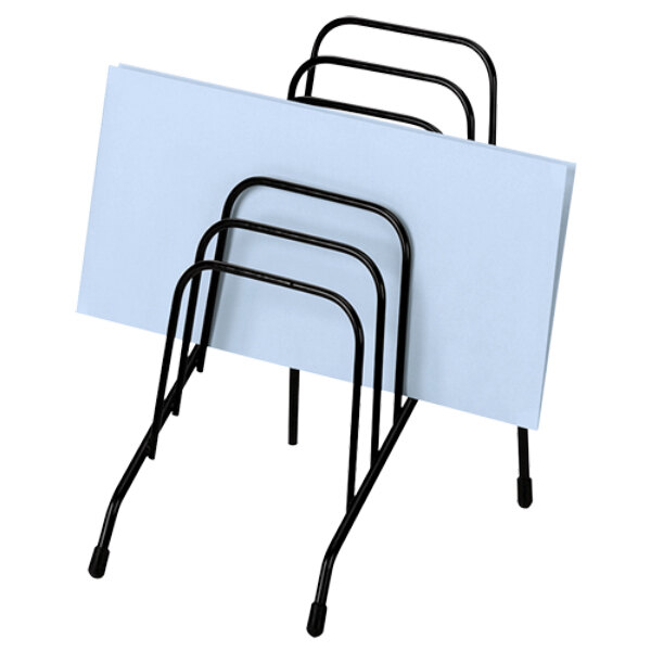 A black metal Fellowes wire step file sorter.