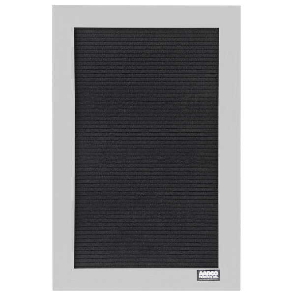 A black rectangular felt message board with a white aluminum frame.