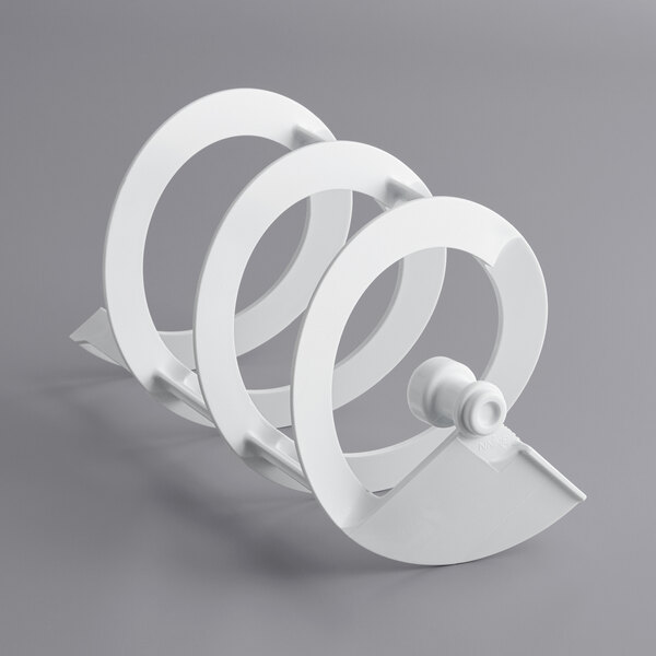 A white plastic Bunn hopper auger with three rings on it.