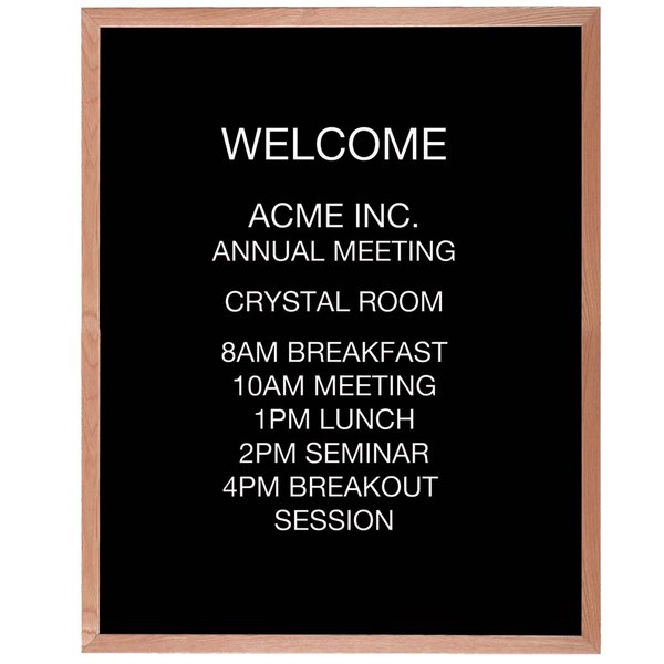 A black Aarco felt message board with white text reading "Welcome"