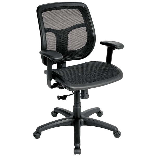 A black Eurotech office chair with mesh back and arms.