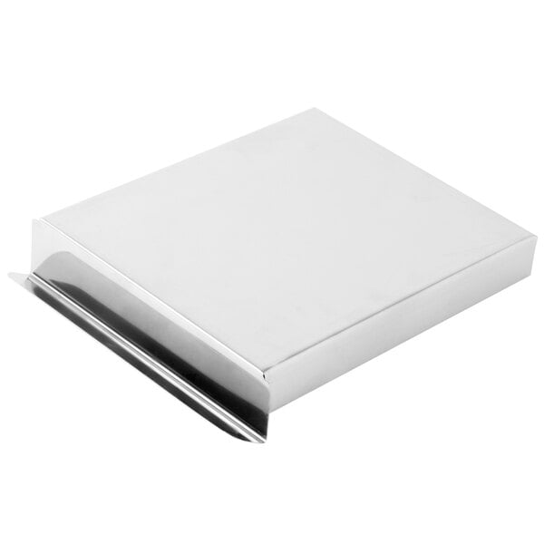 A silver metal drawer with a corner.