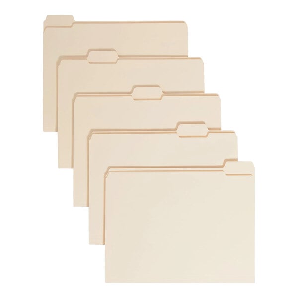 A group of Smead file folders with tabs in assorted colors.