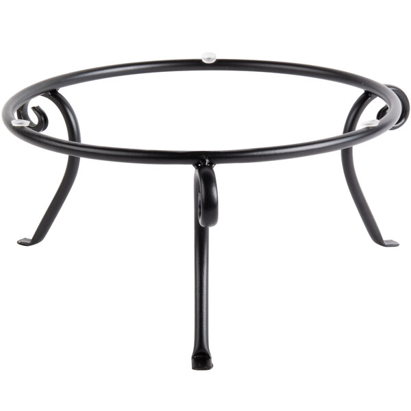 A Libbey black metal 1-tier display stand with a round base.