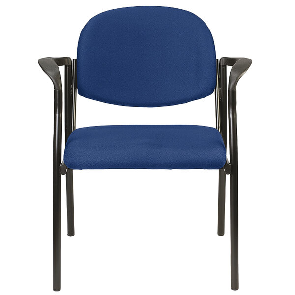 A navy blue Eurotech arm chair with black metal arms and legs.