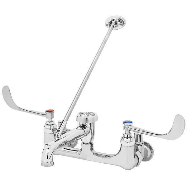 A chrome T&S mop sink faucet with 6" wrist action handles.