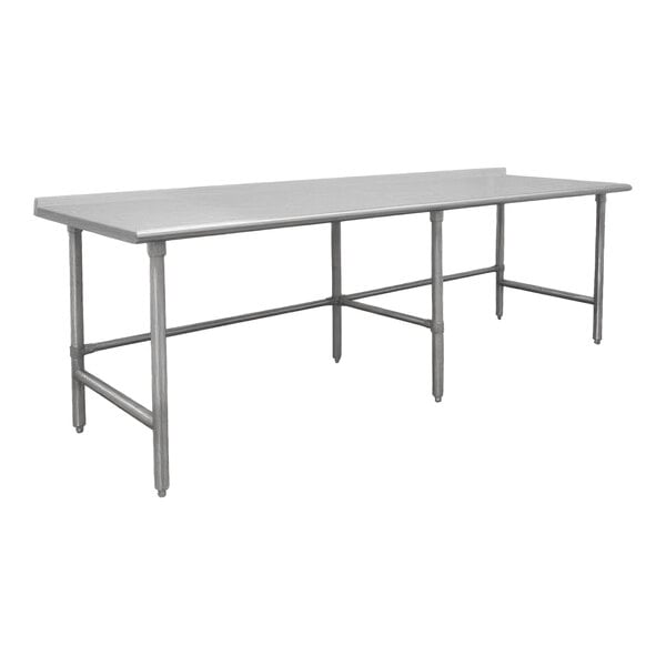Advance Tabco TFMS-3611 36" x 132" 16 Gauge Open Base Stainless Steel Commercial Work Table with 1 1/2" Backsplash