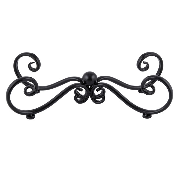 A black metal Libbey rectangular display frame with swirls.