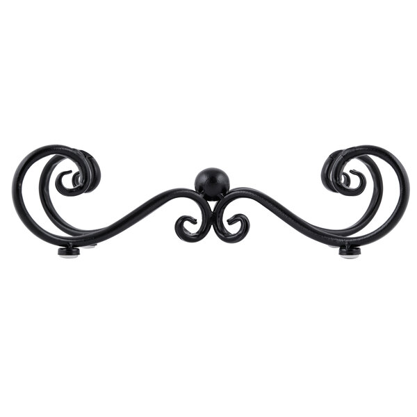 A black metal Libbey rectangular display frame with swirls.