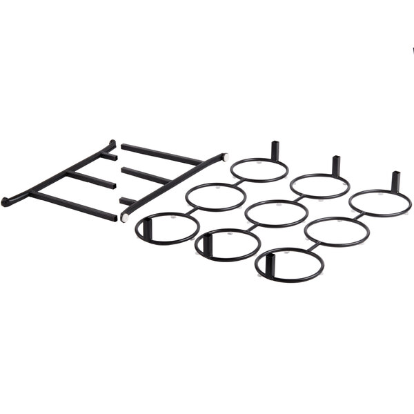 A black metal Libbey 3-tier display frame with round wells.