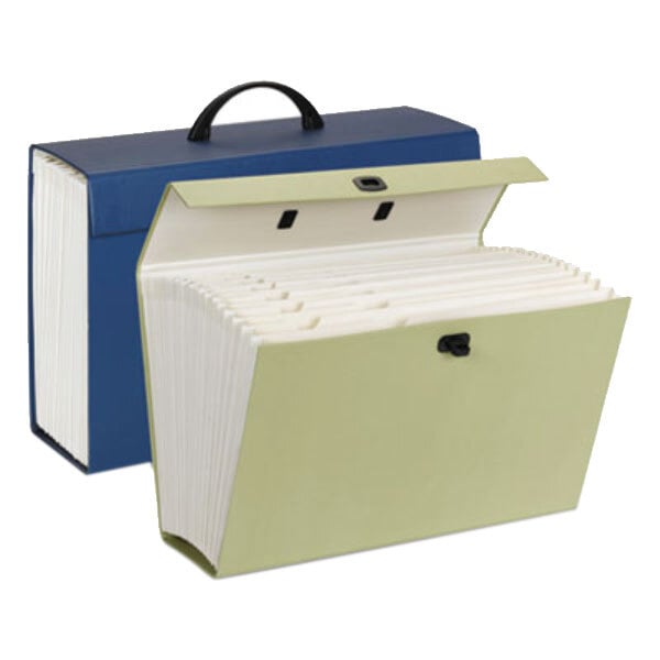 A Smead legal size file box with A-Z and subject indexed folders inside.