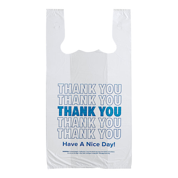 1/6 Size White Thank You Standard-Duty Plastic T-Shirt Bag - 1000/Case