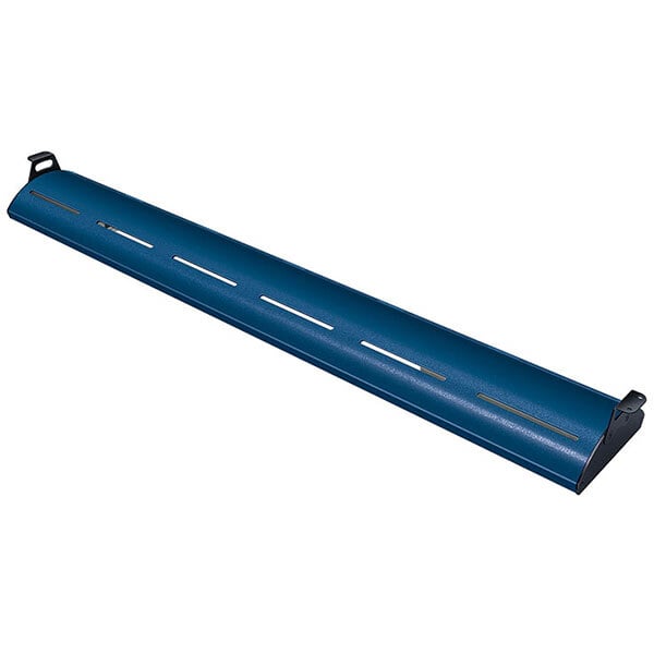 A navy blue rectangular metal beam with holes.