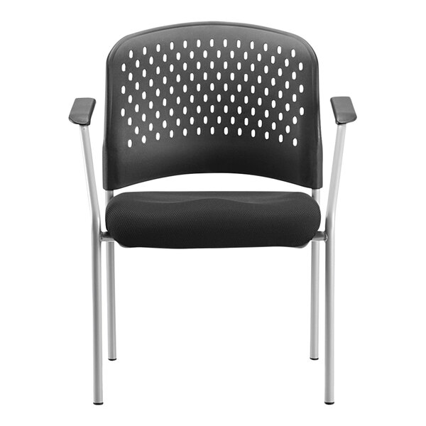 A black Eurotech office side chair with a grey metal frame.
