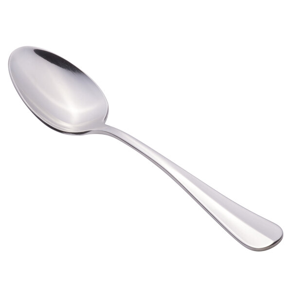 A Libbey stainless steel dessert spoon with a silver handle.