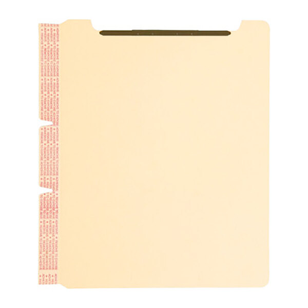 A white Smead file folder with red text on it and a pink tab.