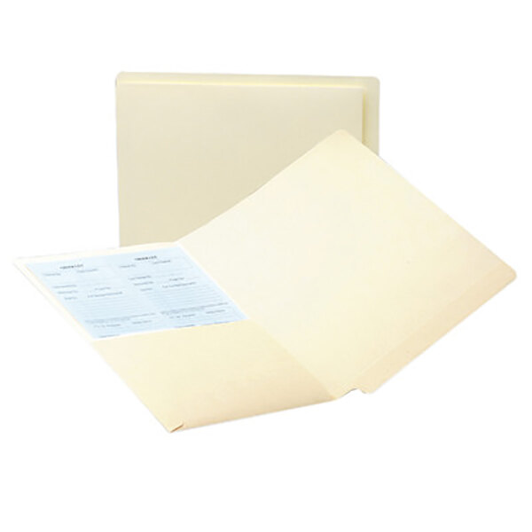 A Smead manila file folder with a white piece of paper inside.