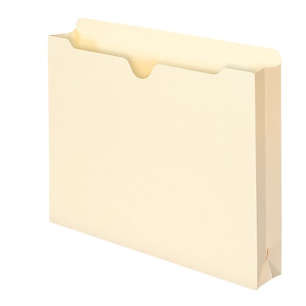 A close-up of a beige Smead file jacket with a straight cut tab.