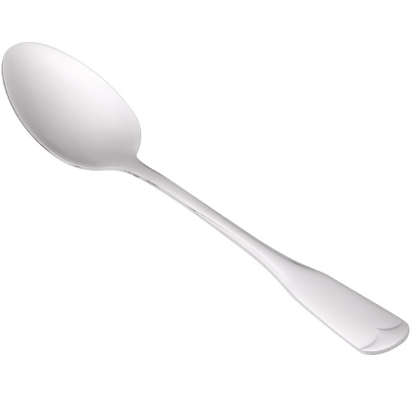 A World Tableware stainless steel teaspoon with a white handle on a white background.