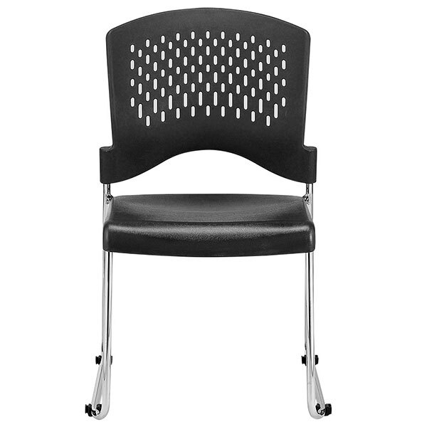 A black Eurotech Aire Series plastic chair with a black seat and back.