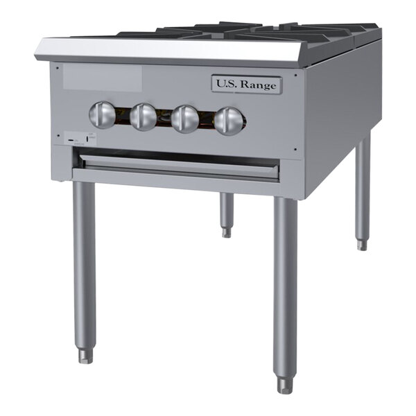 A Garland natural gas double stock pot stove with three burners.