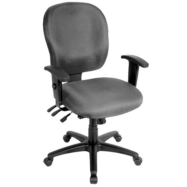 A grey Eurotech office chair with arms and wheels.