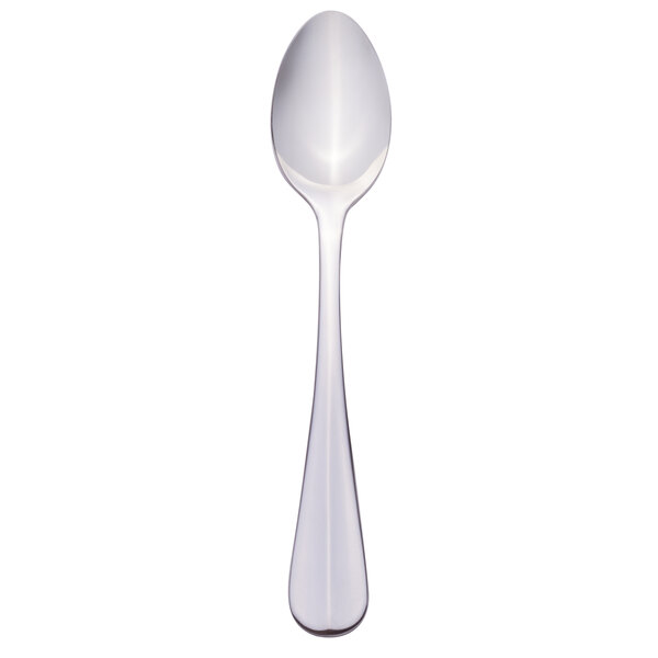 A Libbey stainless steel demitasse spoon with a silver handle.