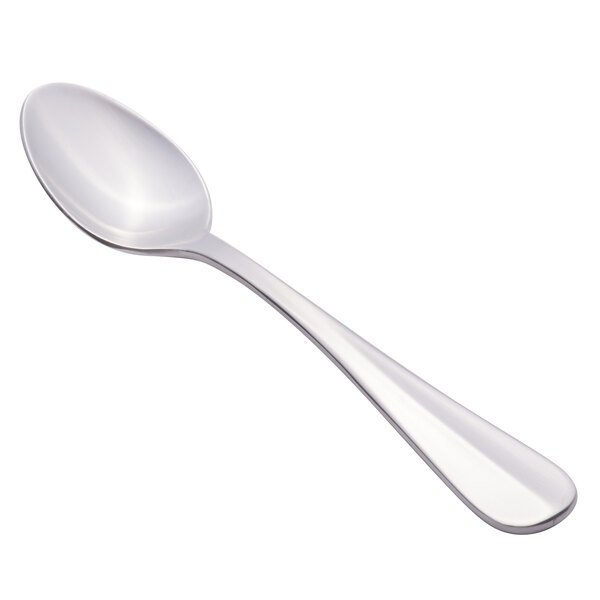 A Libbey stainless steel demitasse spoon with a silver handle.