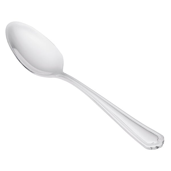 A close-up of a Libbey Cortland stainless steel spoon with a silver handle.